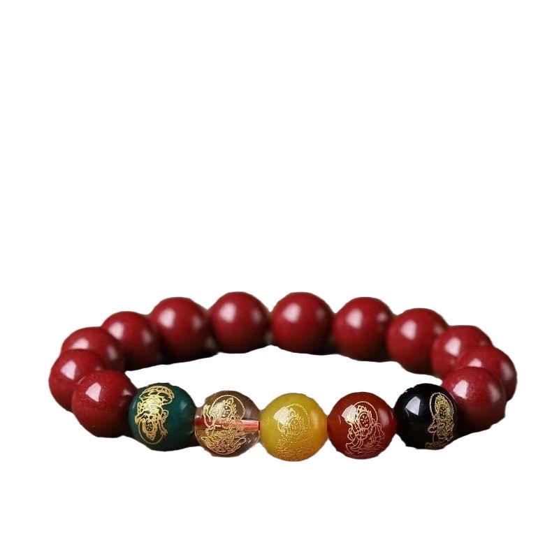 Natural High-Content Cinnabar Wealth Bracelet - Purple Gold Imperial Red Sand