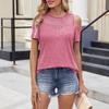 Damski Modny Casualowy T-shirt z Krótkim Rękawem i Okrągłym Dekoltem w Jednolitym Kolorze