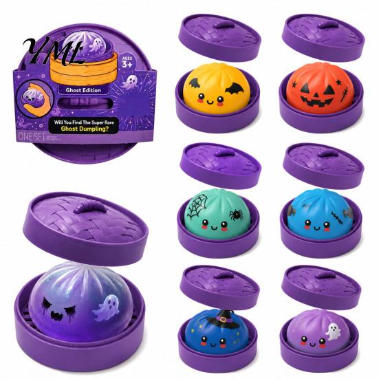 Anxiety Relief Tools Halloween Dumpling Stress Toy, Cartoon Steamed Bun Squeeze Toy Hand Exercise with Steamer, Sensory Ball Fidget Party Favors