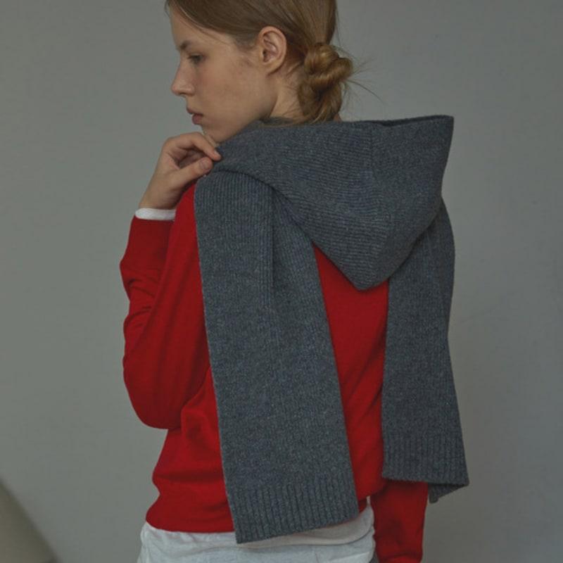 White Project HOOD VIRGIN WOOL KNIT MUFFLER_GREY