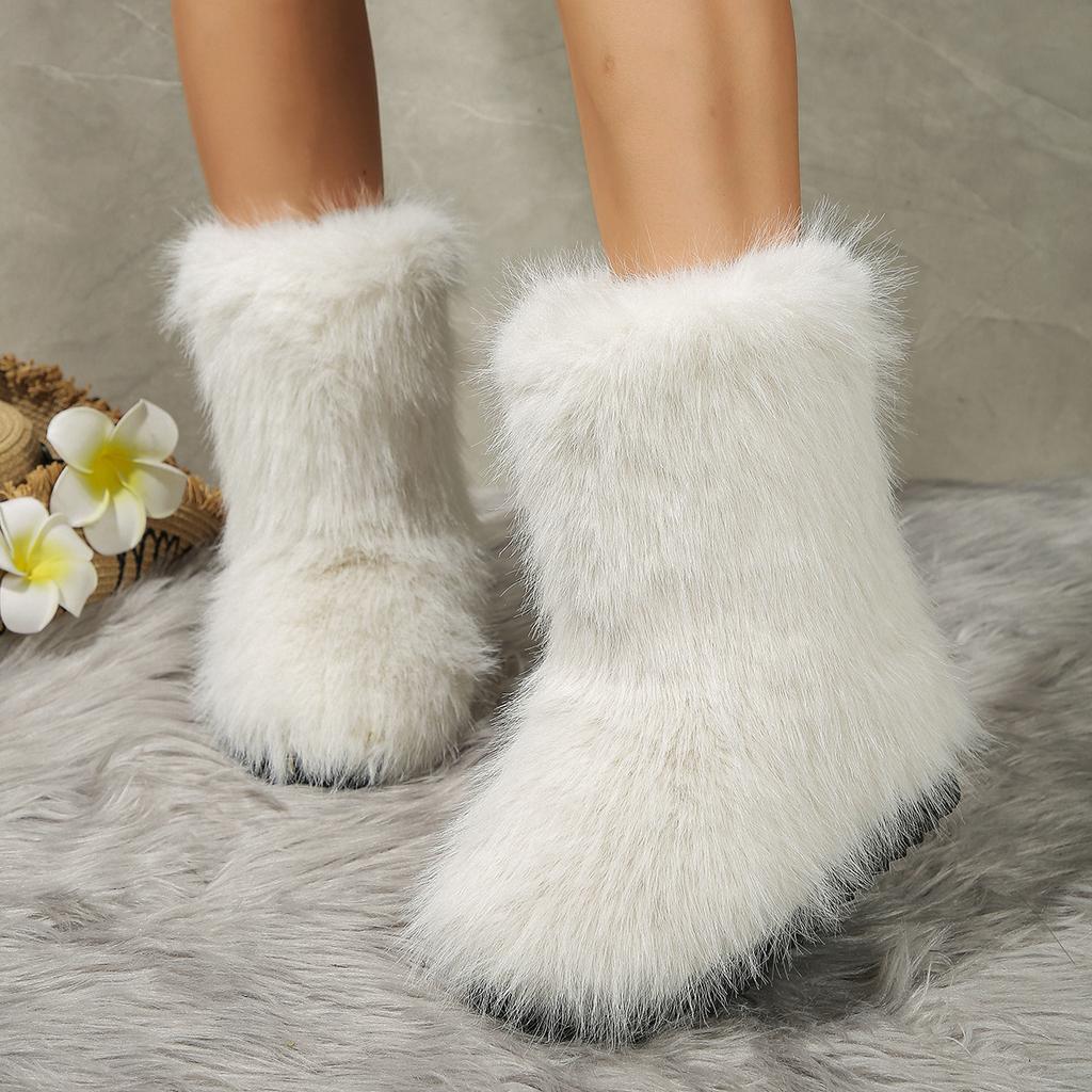 2025 New Europe and The United States in The Tube Hair Boots Foreign Trade Large Size Winter Warm Sleeve Snow Boots Women