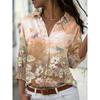 Spring and Autumn Women's Plus Size Shirt Printed Long Sleeve Lapel Shirt