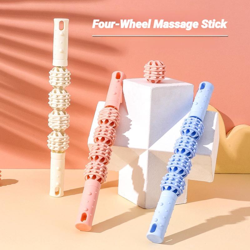 4 Ball Massage Stick Roller for Calf Muscle Cervical Neck Shoulder Back Relaxer Yoga Wolf Teeth Muscles Relaxation Fitness