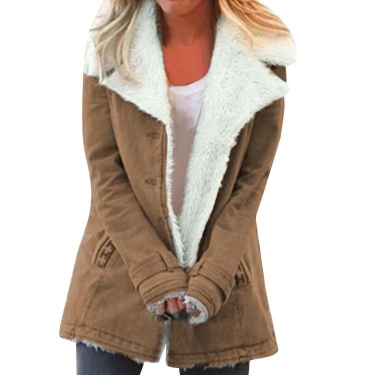 Long Sleeve Casual Padded Cotton Jacket Warm Button Coat Women Fashion Top