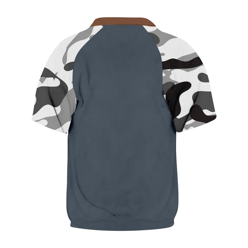 Men's Summer Camouflage Raglan Sleeve Casual T-Shirt Sports Flag Printed Zipper Neck Top