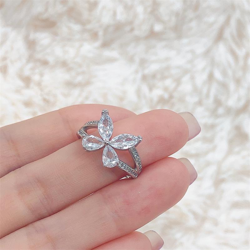 Elegant Silver Diamond Butterfly Ring - Women s Trendy Open-Design Adjustable
