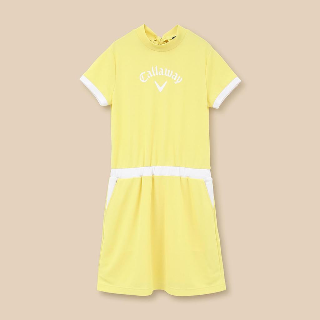 Callaway Short Sleeve Mock Neck Dress Golf C24129200 Women's (Brand Logo, Moisture-Wicking, Quick-Drying) / / 1060_Yellow