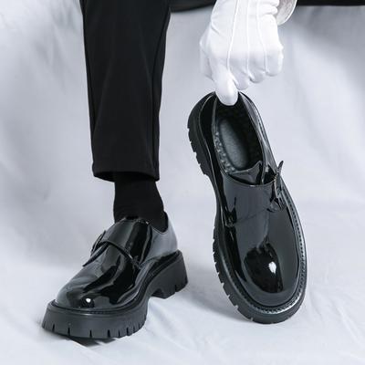 2026 New Button-up Glossy Derby Shoes British Thick-soled Leather Shoes, Men's Low-top Large-head Suit Casual Shoes