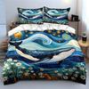 Whale, Waves, Flowers, Stars Print Bedding Set 1 Duvet Cover 2 Pillowcases for Adult and Children Luxury Gift Full Size