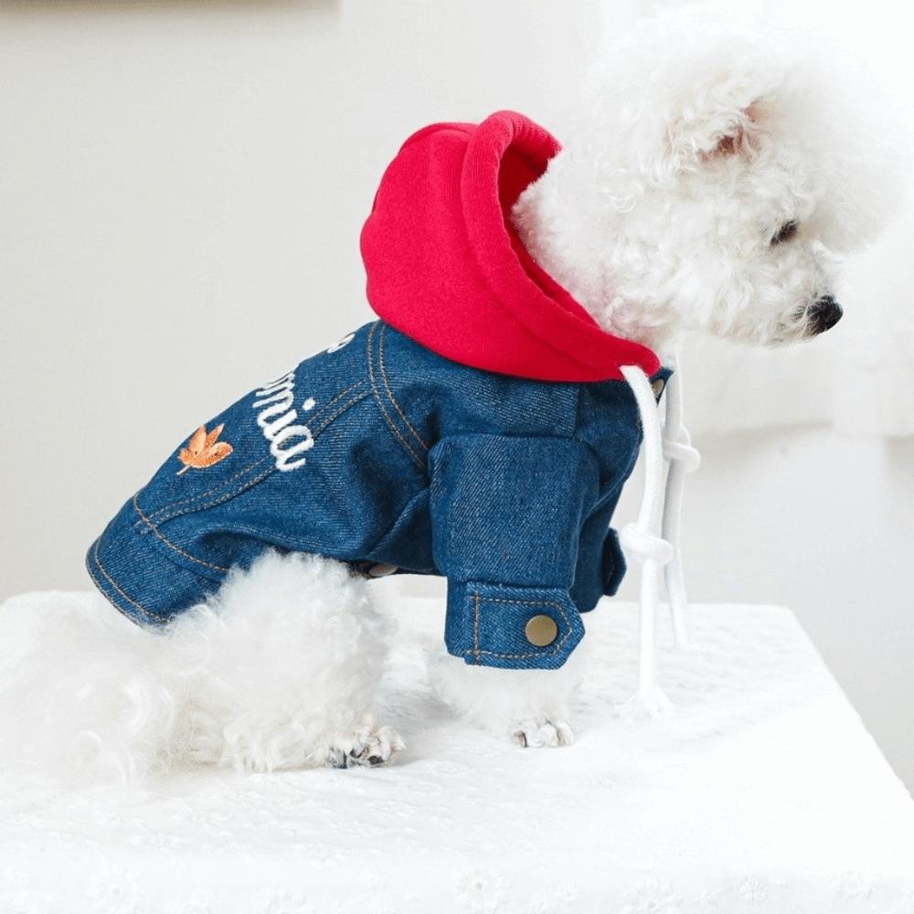 Comfortable Dog Jean Jacket Windproof Dog Coats Fashion Pet Denim Hoodie Daily Wear