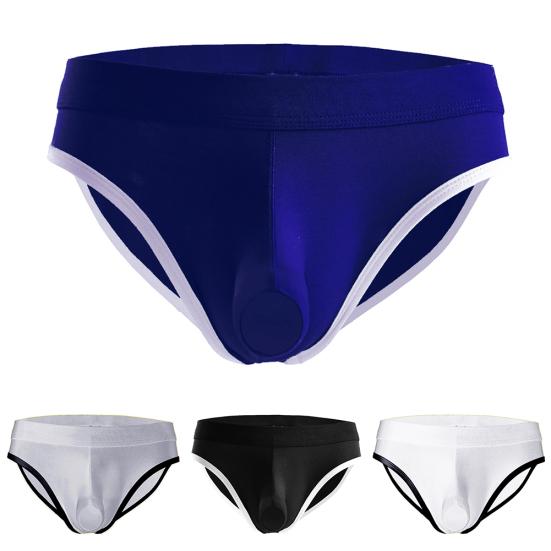 Sexy Men Elephant Nose Open Penis Pouch Briefs Mid Rise Breathable Underwear