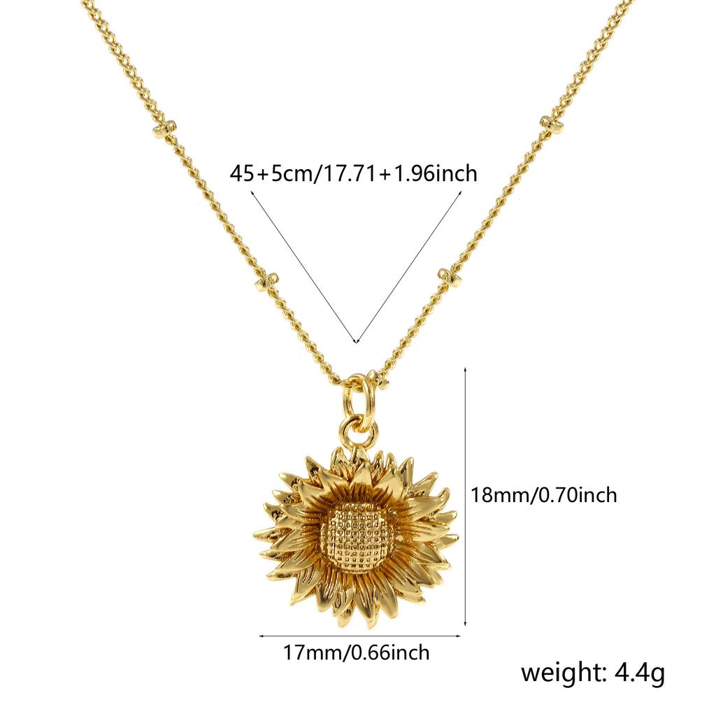 1 Piece Curb Link Chain Sunflower 18K Gold Plated Pendant Charm Necklace Brass 45cm(17.7") + 5cm(2") For Women Jewelry Gift