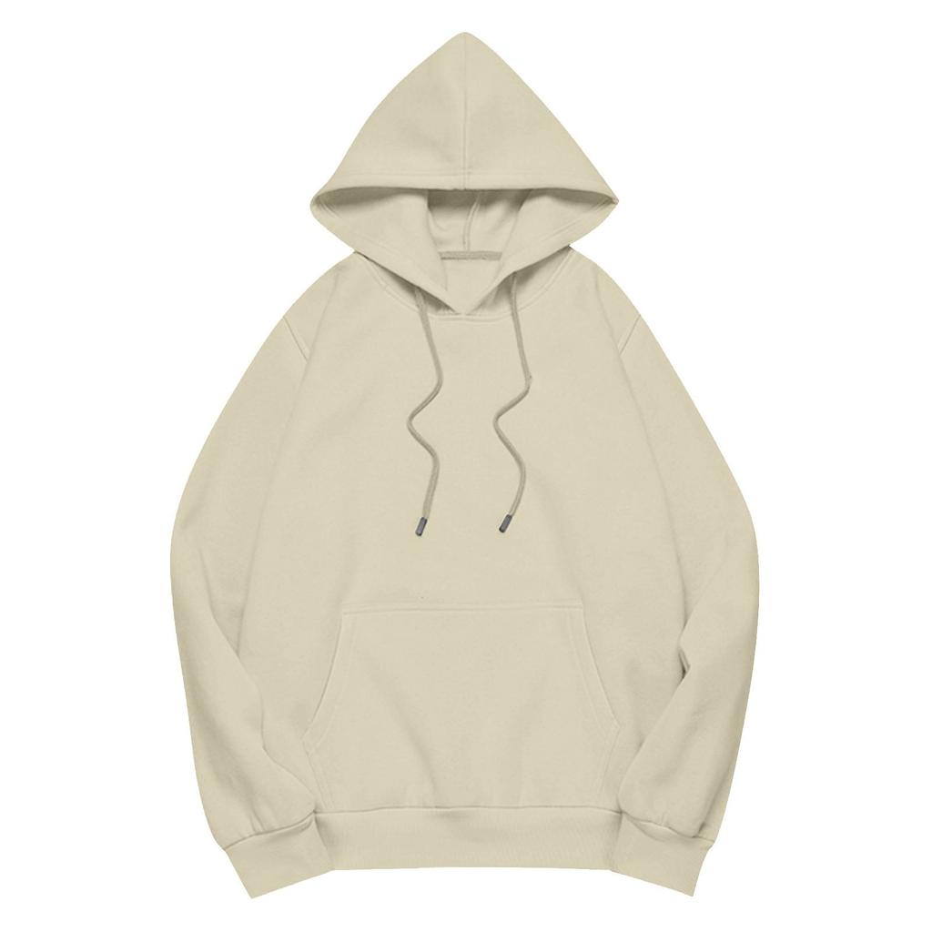 Women Solid Color Pullover Hoodie Long Sleeve Drawstring Pocket Oversized Casual Street Sweatshirt 2026 Fall Winter Top
