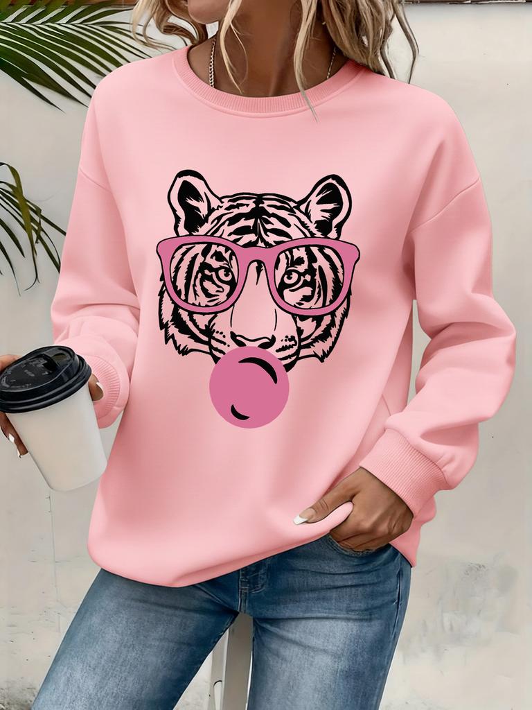 Women's fashionable round-neck sweatshirt, printed design women's sweatshirt, women's autumn and winter crewneck sweatshirt.