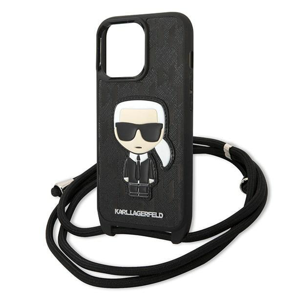 Karl Lagerfeld Klhcp13Lcmnipk Iphone 13 Pro / 13 6,1 Hardcase Czarny/Black Leather Monogram Patch And Cord Iconik