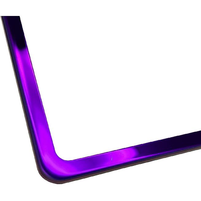 Ized Laser Etched Purple Chrome T304 Stainless Steel License Plate Frame 2 Holes Slim Universal Fit, Aluminum Screw-On Cap Cover, Rust-Proof,