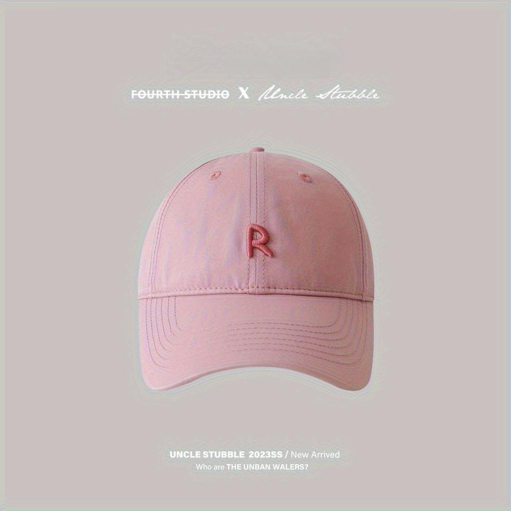 1Pc R Logo Embroidered Wide Brim Face-revealing Thin Breathable Sun-visor Baseball Cap, Halloween Christmas Gift