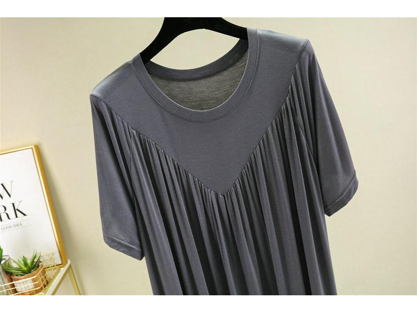 Summer Plus Size Modal V-Neck Pleated Dress - Casual Loose Short Sleeve Sleepwear