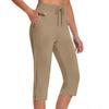 Women Drawstring High Waist Split Hem Cropped Pants with Pockets Casual Loose Fit Capris for Everyday Wear