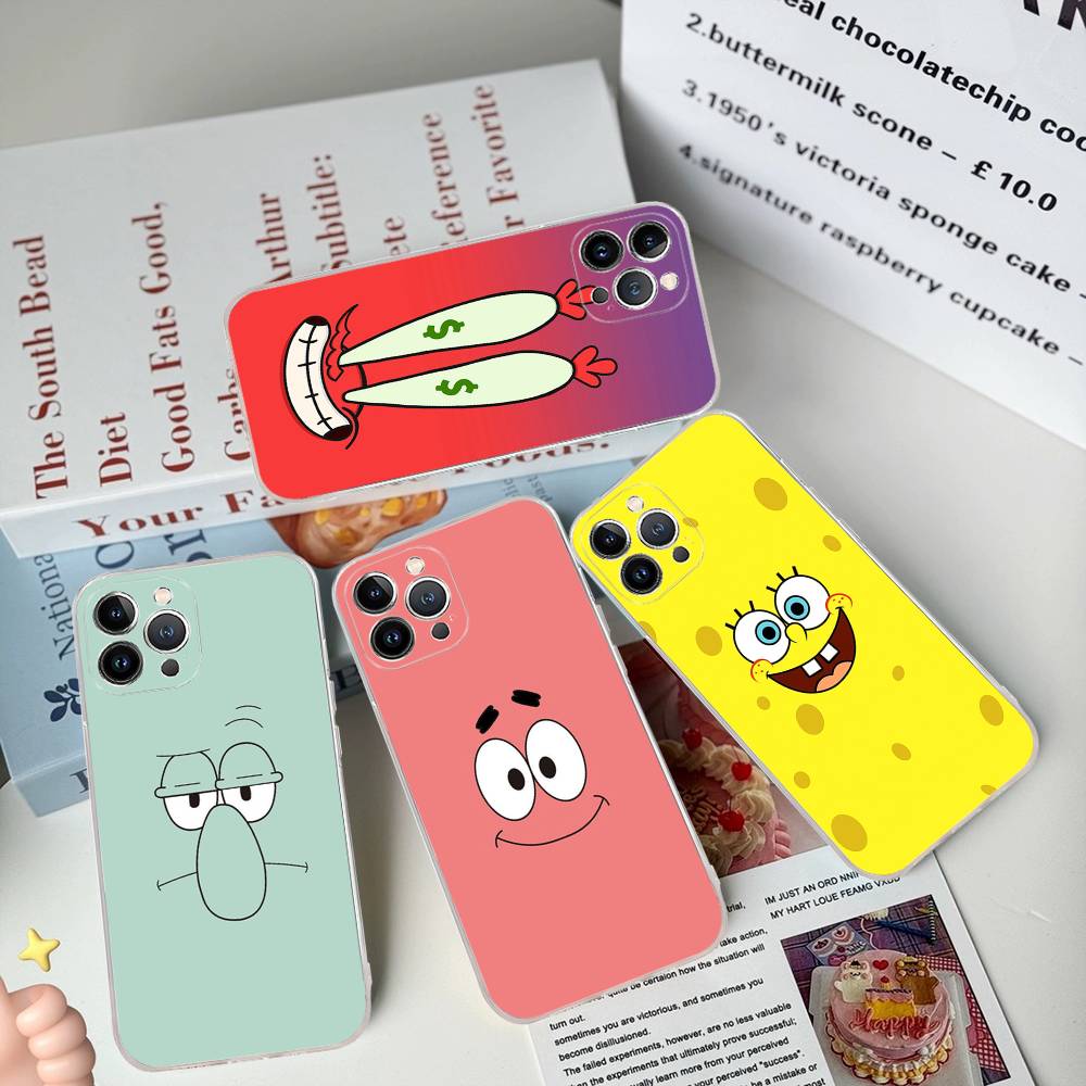 Cute SpongeBob Dolls Phone Case for iPhone 17 16 15 14 13 12 11 Pro Max Plus Soft Cover Personalized DIY