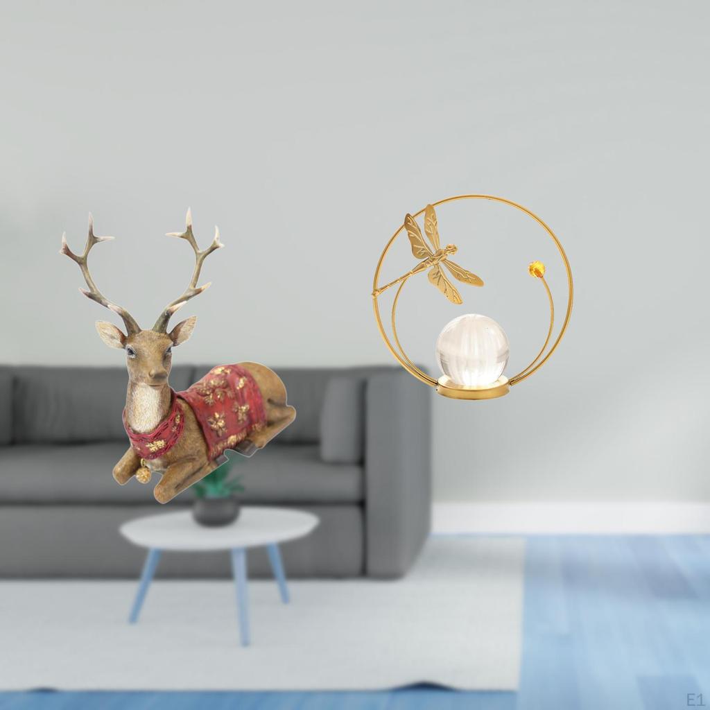 Crystal Reindeer Elk Ball Metal Sculpture Tabletop Ornament Deer Figurine Statue Stand for Living