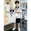 Korean Style Boys' Cotton Lapel Short-Sleeve T-shirt Set - Summer Casual Patchwork Polo