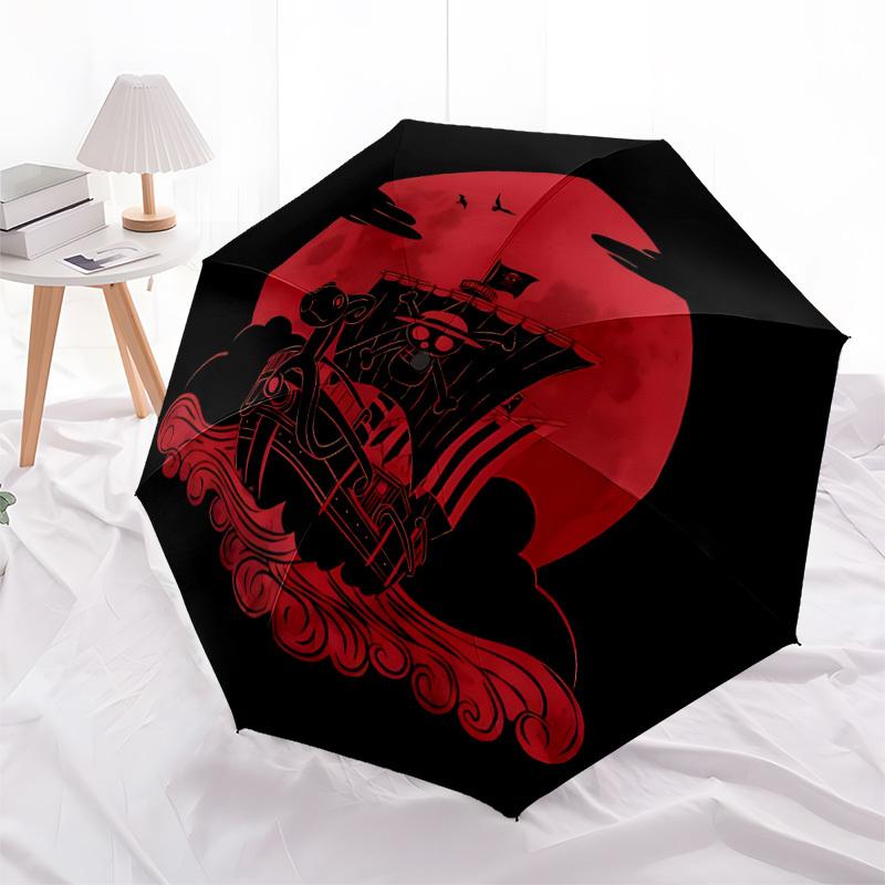 Pirateschiff One Piece Automatischer Faltregenschirm mit stabilem Eisengestell, Tragbarer Kompakter Reise-Regenschirm Ganzjahresnutzung Partys020