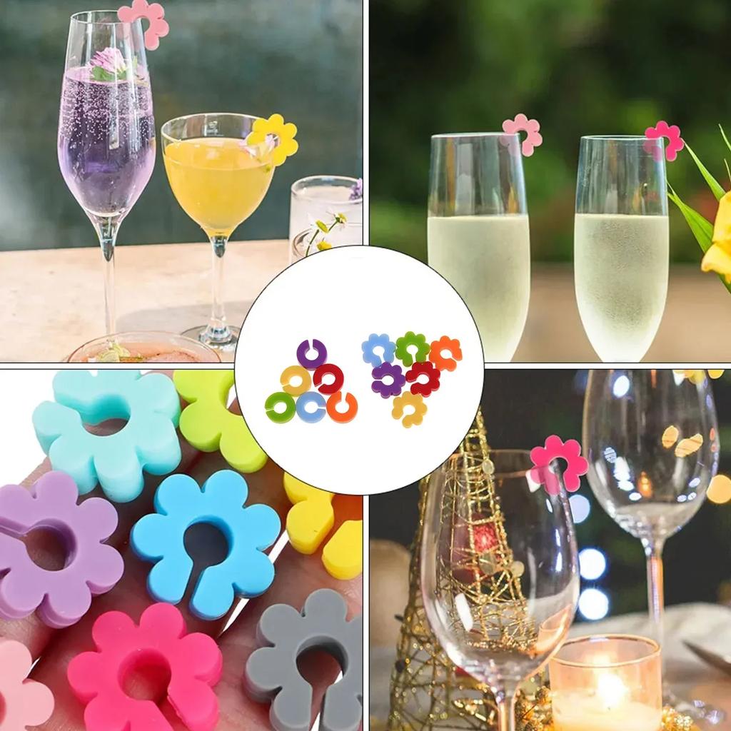 12Pcs Colorful Wine Glass Identification Marker Silicone Drinking Glass Tag Cup Label Home Kitchen Bar Party Wedding Table Decor