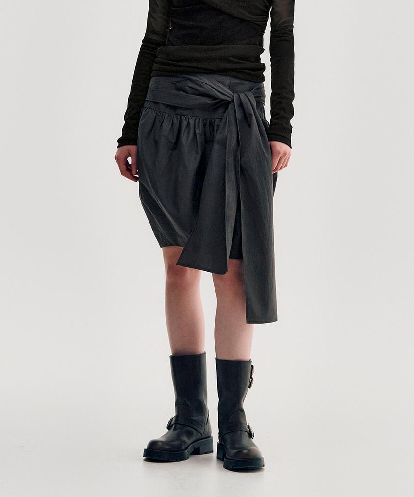 Kimjisu Pleated Tie Volume Skirt _ Gray