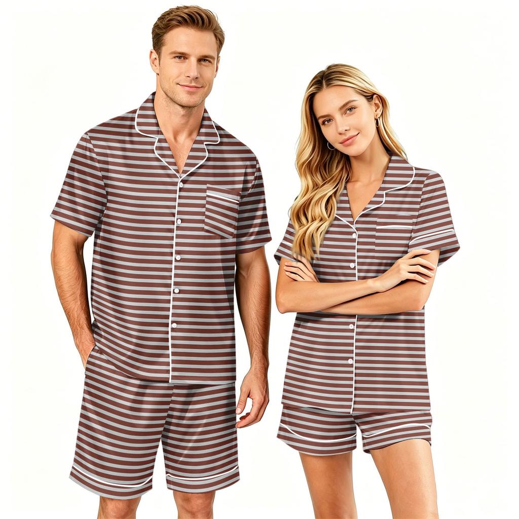 Matching Couples Pajama Set - Short Sleeve Button Hem Top and Shorts - Soft Casual Sleepwear Loungewear for Men Women Sizes S to XXXXL