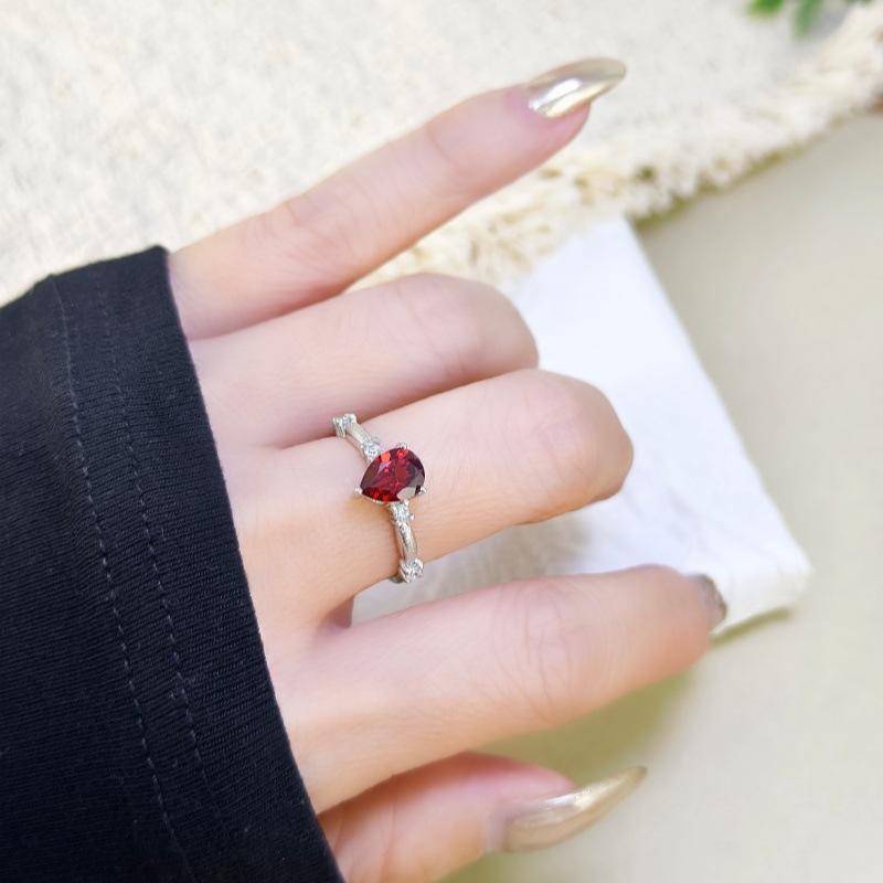 S925 Sterling Silver Ring Natural Peridot Garnet Crystal Inlaid Brushed Craft Fashion Finger Ring For Women
