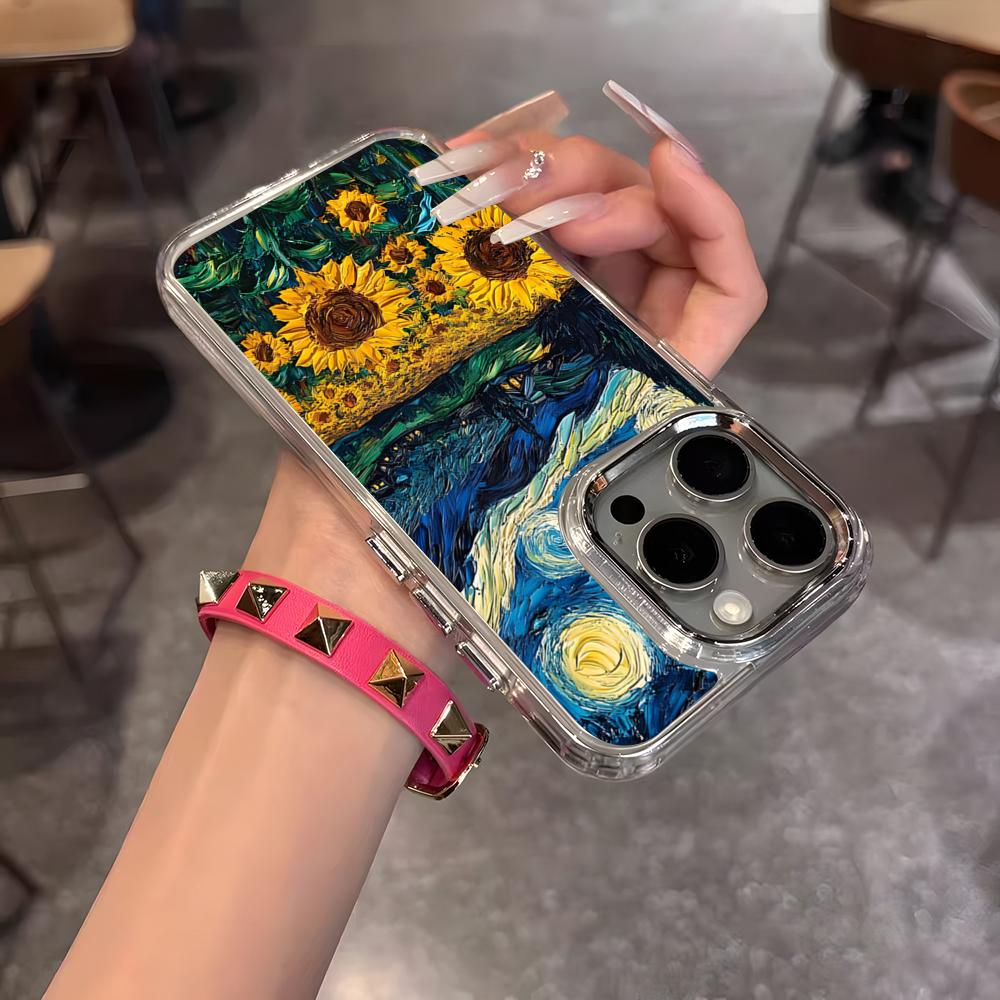 Van Gogh Starry Sunflowers Phone Case For IPhone 17 Air 16 15 14 13 12 11 Pro Pro Max Plus Transparent Soft Cover
