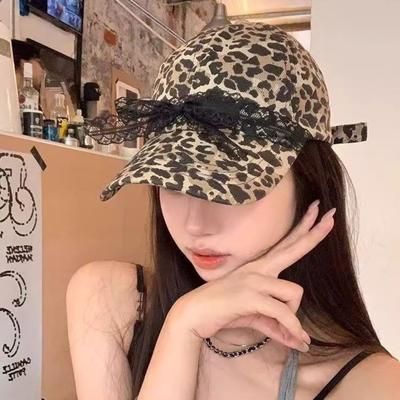 Hip Hop Leopard Print Baseball Cap Long Brim Sun Hat Casual Bow Visor Hat  Women