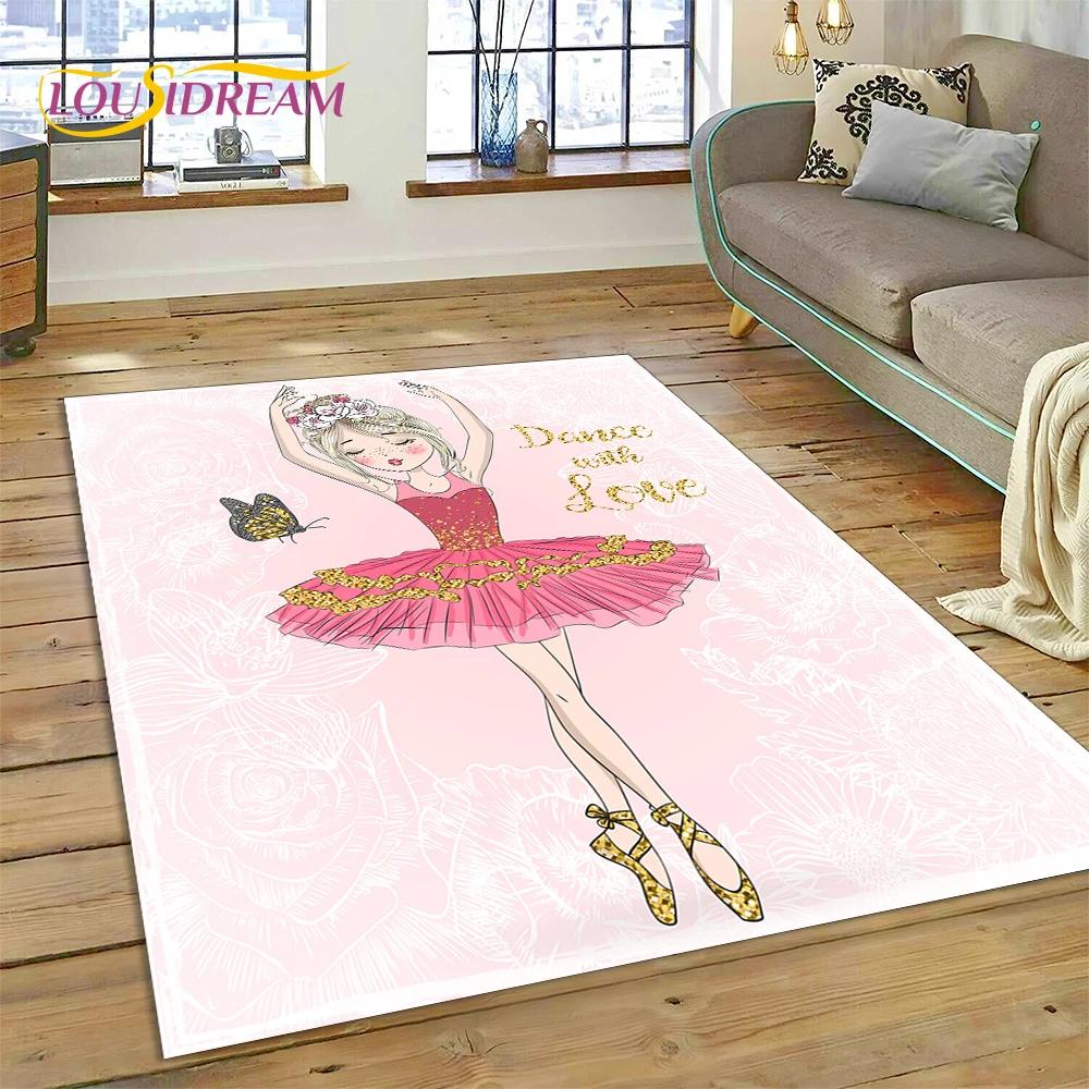 Alfombra Alfombra de Dibujos Animados de Hada Bailarina de Ballet de Ensueño Linda para Decoración de Sala de Estar Dormitorio, Decoración Antideslizante para Sofá Felpudo Niño