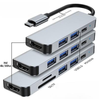6 In 1 Type C Docking Station for Laptop Tablet Mac 4K HD Screen Extension Dock