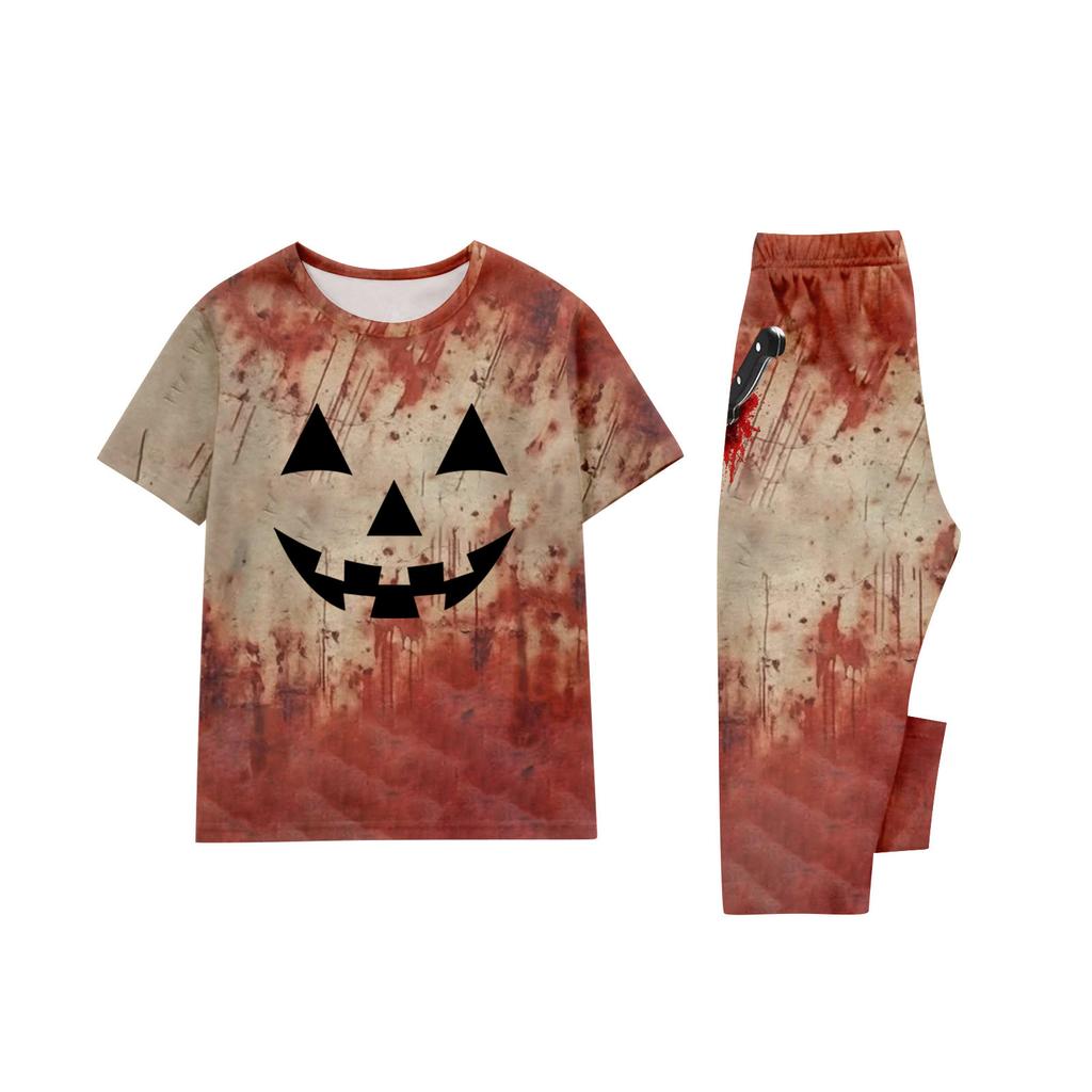 Print Cute Family Set Pajamas, Home Clothes, Family Set short Sleeve Top Pants Set