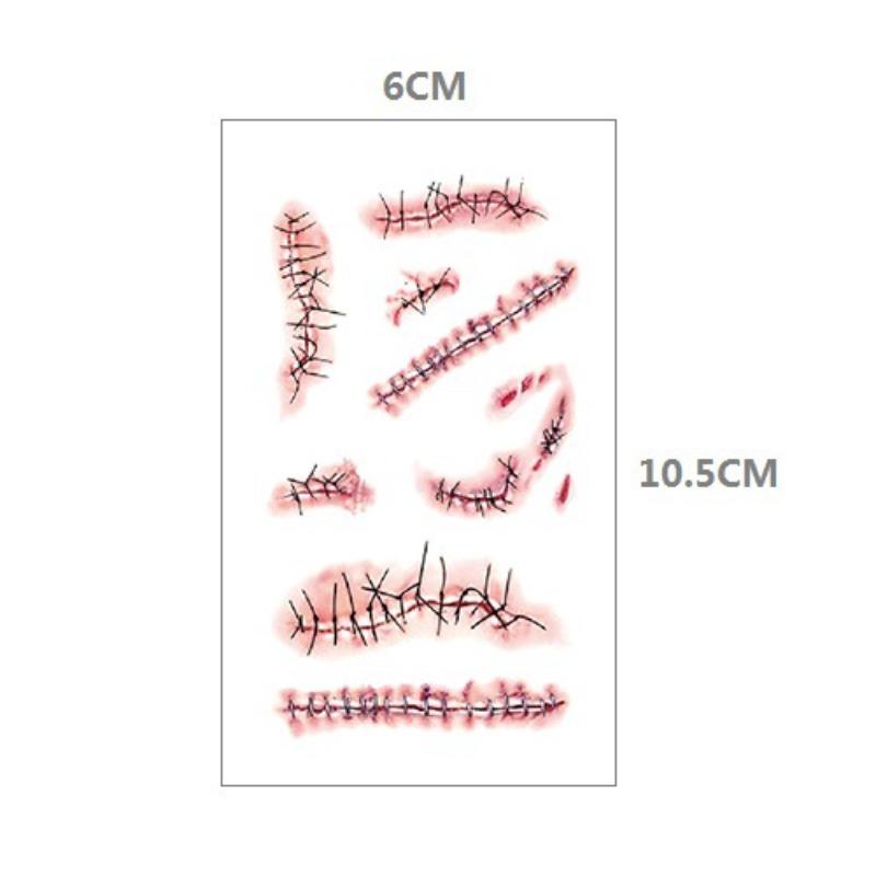 10pcs Halloween Bloody Wound Tattoo Stickers Trick Scary Waterproof Temporary Tattoo DIY Fake Tattoo Halloween Party Decoration