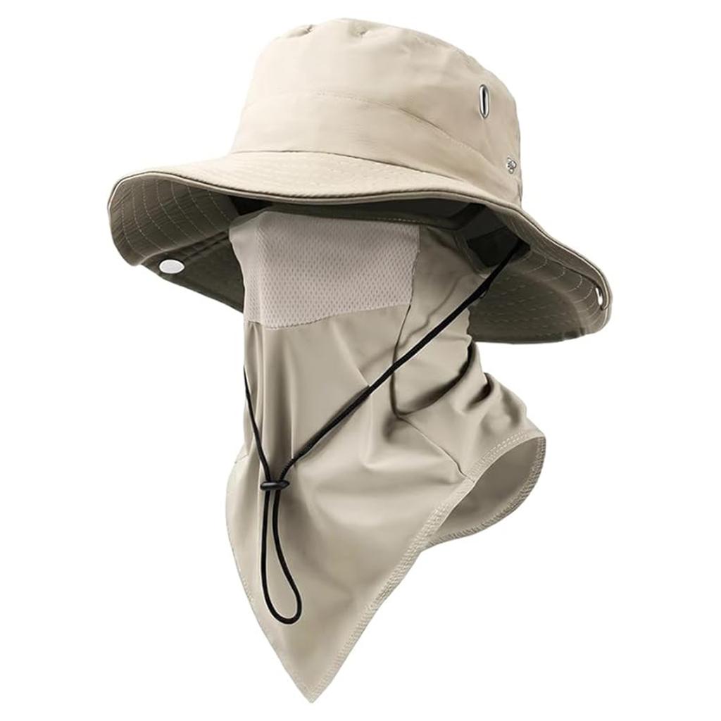 Nylon Summer Sun Hats Neck Flap Foldable Fisherman Hat Adjustable Drawstring Solid Color Visor Bucket Hat for Outdoor Activities