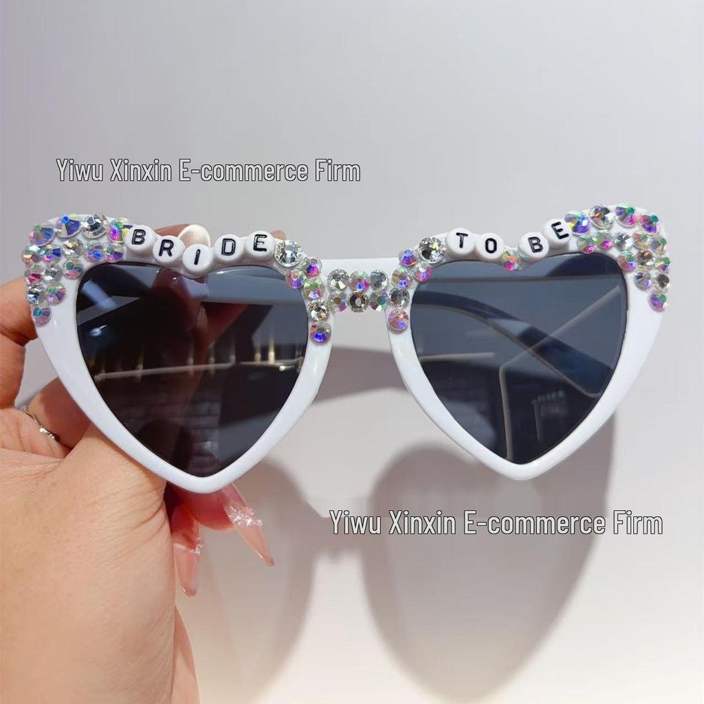 Crystal Heart Bride Sunglasses with Rhinestones & Pearls - Women's Bachelorette Party Accessory