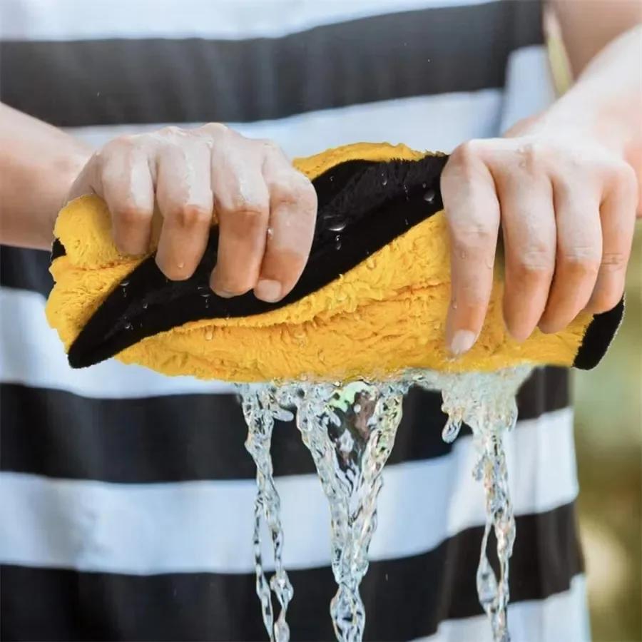 1/2/6pcs Serviette de Nettoyage Microfibre Épaissir Doux Chiffon Séchant Serviettes Lavage Carrosserie Voiture Chiffons Nettoyants Double Couche Accessoires Voiture