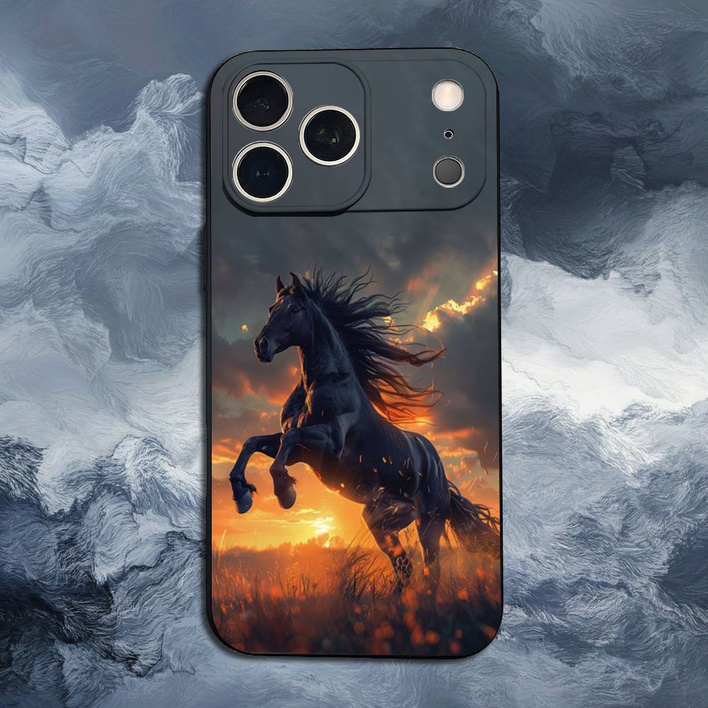 Αλογο που καλπάζει Ζώο Για iPhone 12,14,13,15,16,11,17,X,Mini,XR,SE,XS,Plus,Pro,Max,8,7, Μαλακή Σιλικόνη Μαύρη Θήκη