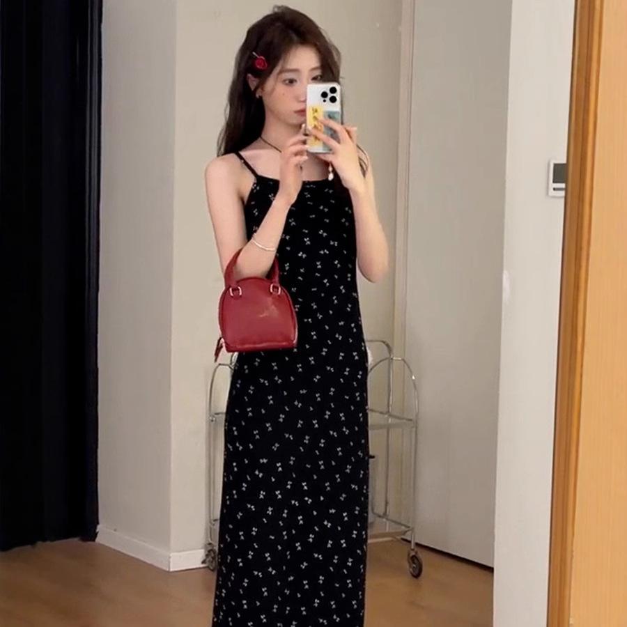 Small Suspender Floral Dress Children's Summer New Coffee Break French Seaside Vacation Temperament Long Dress