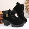 2025 New Short Heel Elegant Women's Lace-up Non-Slip Ankle Boots