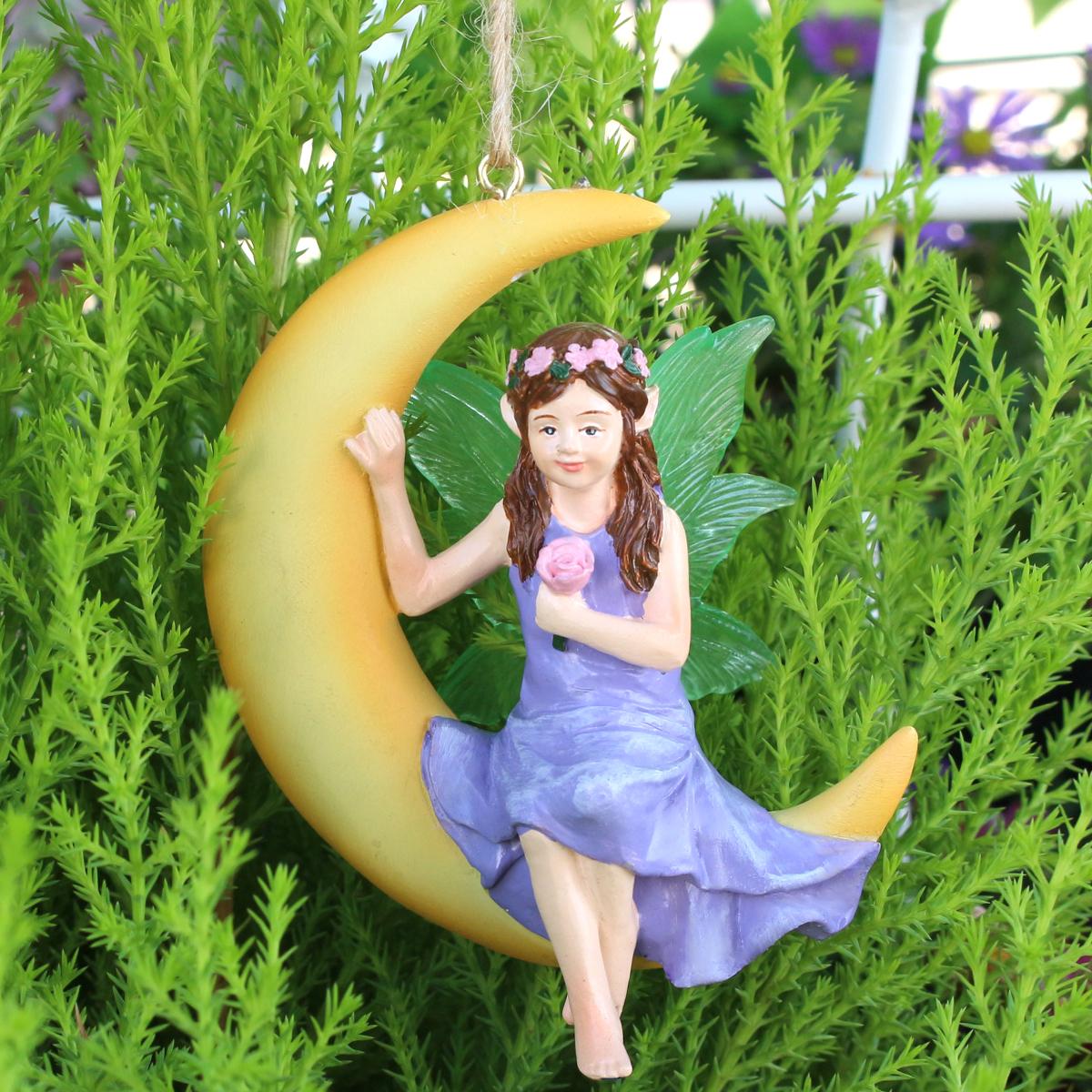 

1 Moon Fluorescent Wings Flower Fairy Garden Pendant, Outdoor Garden/Home Window Sill Pendant, Carefully Prepared Gift