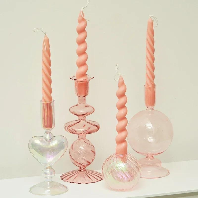 Decorative Candle Holders Colorful Glass Flower Vase for Home Decoration Wedding Decoration Centerpieces Candlestick Gift