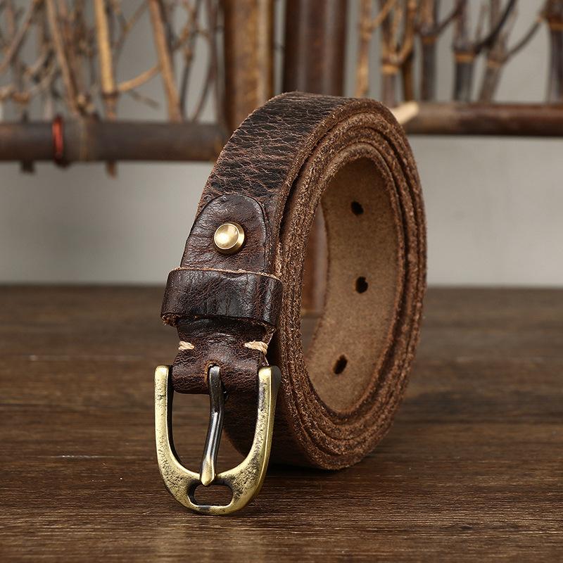 Washed Retro And Old Pure Cowhide Cracked Belt Women'S Genuine Leather Pin Buckle Trendy Personalized Denim Casual Belt Women'S