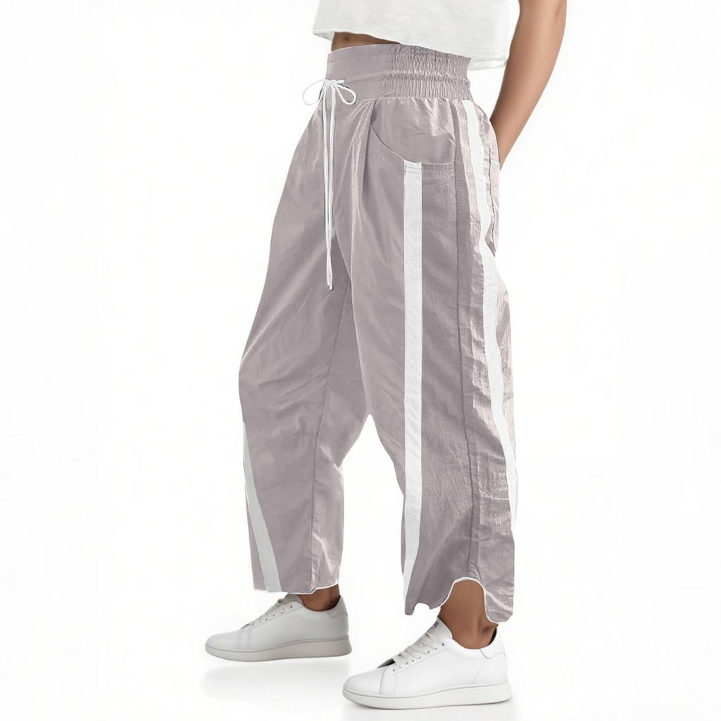 Women's Baggy Wide Leg Pants Casual Drawstring Elastic Waisted Contrast Color Workout  Track Pants