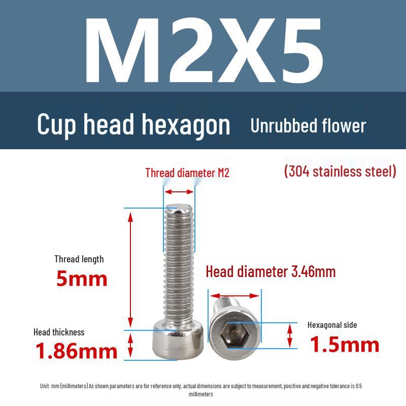 Yigu 304 Stainless Steel Socket Head Cap Screw, M2-M6 Cylindrical Head, Full Thread, Non-Knurled