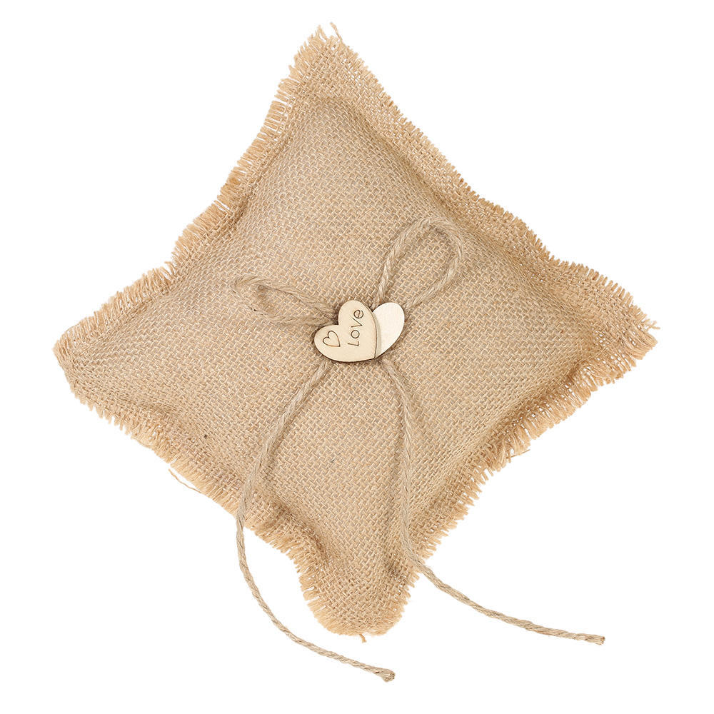 6*6 cali Vintage juta podwójne serce pierścień na okaziciela poduszka i rustykalny ślubny kwiat dziewczyna kosz zestaw