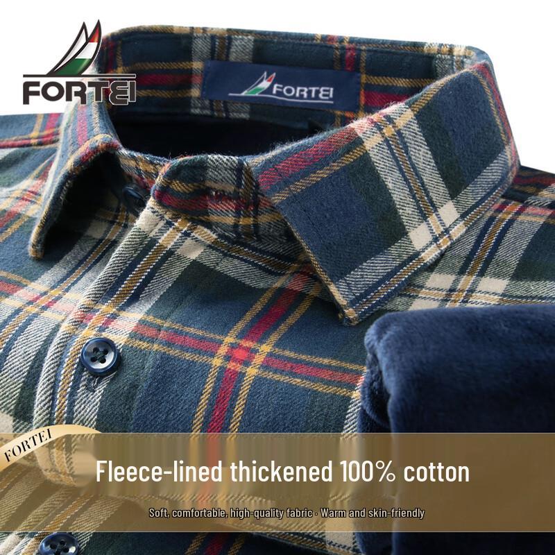 Futing Men s Fleece-Lined Plaid Winter Shirt 40